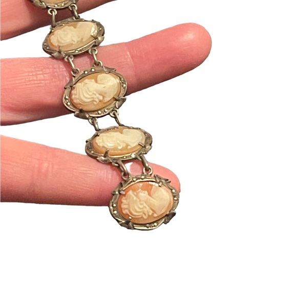 Stunning antique 800 silver Carved shell cameo victorian art deco Bracelet - Picture 6 of 6